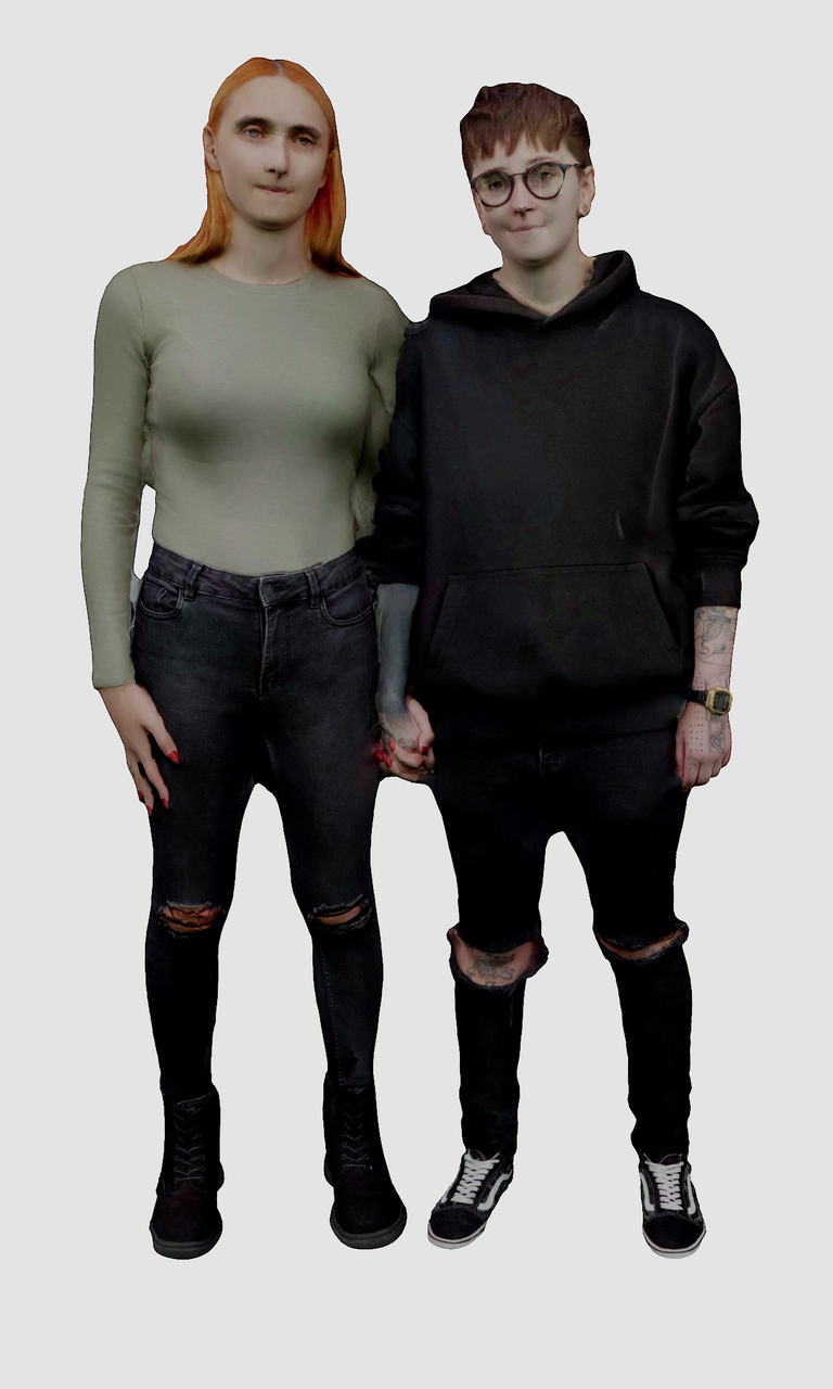 A couple captured together as a full colour digital 3D model, rotating