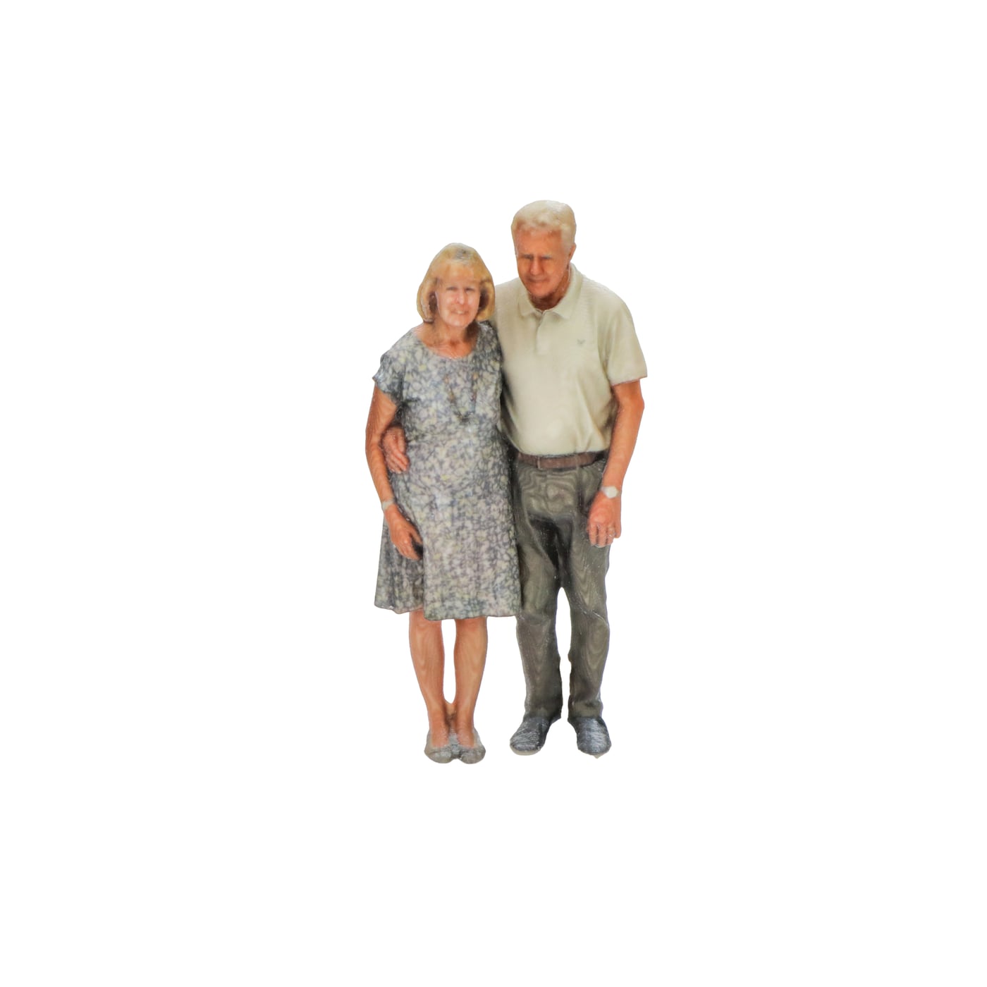 A printed 3D figurine of a couple, the physical counterpart to the digital model