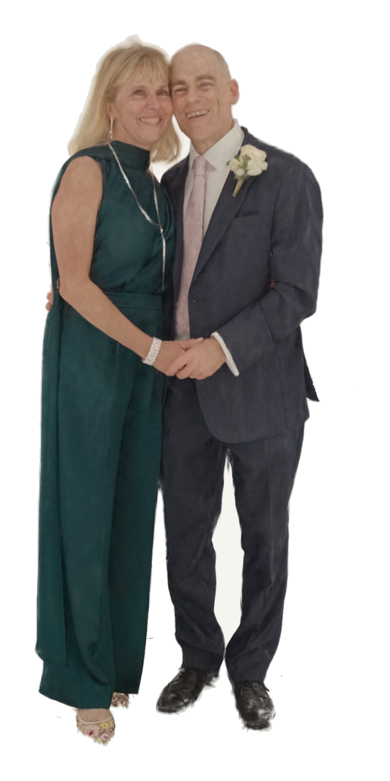 A couple in wedding attire captured together as a full colour 3D printed figurine