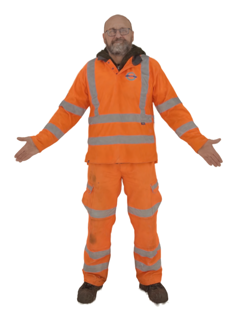 A transport worker in hi-vis captured as a full colour 3D printed figurine